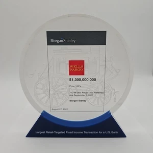 Wells Fargo Morgan Stanley Transaction Award Paper Weight Desk Display Carridge - Picture 1 of 9