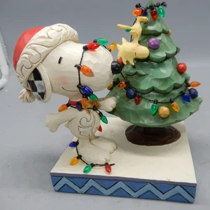 Jim Shore Peanuts rare Figurine Snoopy Woodstock TANGLED UP  XMAS JOY Enesco - Picture 1 of 3