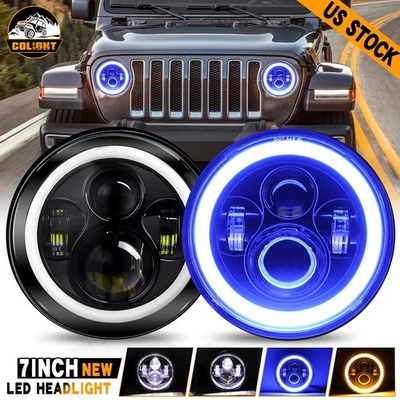 Faros LED de 7 pulgadas ojos angulares halo azules para Jeep Wrangler JK LJ TJ CJ 96-18 Foto 1 de 4