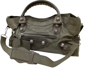 Balenciaga Giant Part Time 2WAY Shoulder Bag Khaki Moss Green Leather w/Mirror - Picture 1 of 8