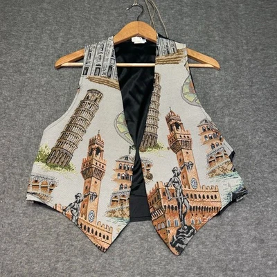 Chaleco mediano vintage Backroad Blues para mujer estampado arquitectónico multicolor EE. UU. Foto 1 de 4