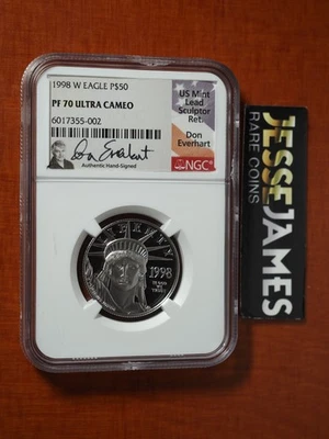 1998 W $50 PROOF PLATINUM EAGLE NGC PF70 ULTRA CAMEO DON EVERHART SIGNED 1/2 OZ - Image 1 of 2