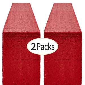2 Packs 12 x 72 inches Burgundy Red Sequin Table Runner, Glitter Runner for B... - Picture 1 of 7