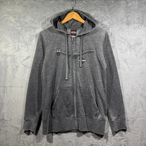 Y2K Style Harley Davidson Military Full Zip Hoodie Damen XL grau Engelsflügel Vintage - Bild 1 von 8