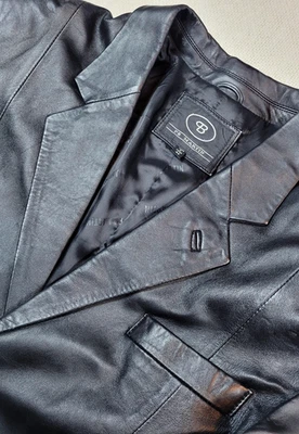 Jaqueta Blazer Masculina de Couro Vintage PB Martin 44 Preta 3 Botões Entalhe Bolsos de Lapela - Imagem 1 de 4