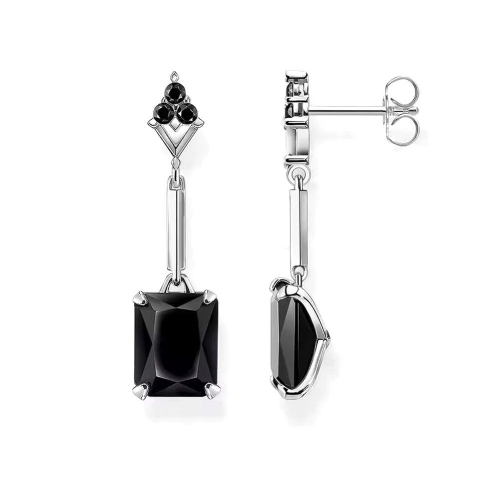 Ohrringe Chandelier 925 Sterlingsilber Baguette - Linéaire Ohrhänger - Schwarz - Bild 1 von 1