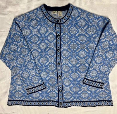 L.L. Suéter cárdigan para mujer Fair Isle azul/blanco de lana nórdica talla 3X Foto 1 de 4