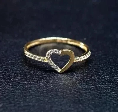 2Ct Art Deco Round Cut Lab Created Diamond Heart Wedding Ring 14k Yellow Gold FN - Image 1 of 3