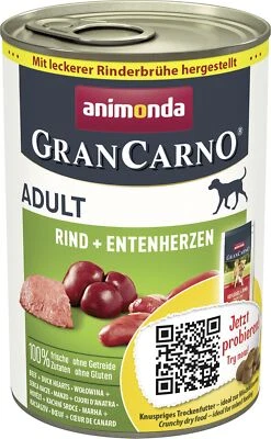 Hunde Nassfutter mit Rind + Entenherzen 6 x 400 g Hundefutter nass ohne Getre... - Bild 1 von 4