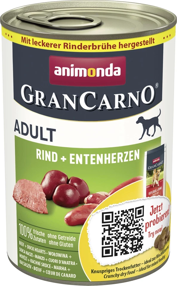 Hunde Nassfutter mit Rind + Entenherzen 6 x 400 g Hundefutter nass ohne Getre... - Bild 1 von 4