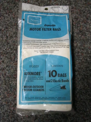 10 Sears Disposable Filter Bags & Bands, for Kenmore 61601 & 61650. # 20 5029 - Image 1 of 2