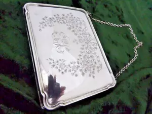 QUALITY ANTIQUE EDWARDIAN CHASED SOLID SILVER AIDE MEMOIR CARD CASE BIRM 1915 - Picture 1 of 10