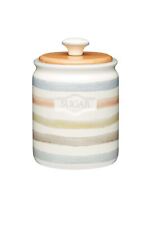 KitchenCraft Ceramic Sugar Container Jar Pastel Stripes Vintage-Style Design