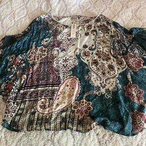 Chicos Moroccan Dreams Poncho Top Womens Small/ Medium Green Multi Shirt NEW - Picture 1 of 8