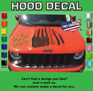 Hood Decal Fits Jeep Renegade Blackout (Distress Flag) Ren-114 - Picture 1 of 4