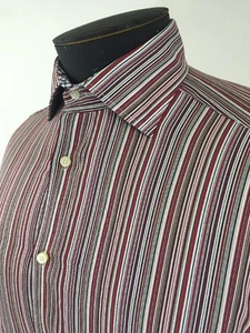 Thomas Dean Button Down Shirt Striped Burgundy Brown Flip Cuff Mens Size M - Picture 1 of 11
