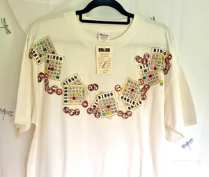Vintage Murina Bingo T Shirt Womens Size XL Sparkle Glitter NWT NOS Hand Painted - Picture 1 of 13