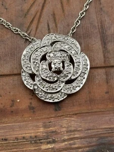 10K Weißgold Diamant 0,25 TCW Blüte Rose Anhänger 14K Weißgold Helix Kette - Bild 1 von 6