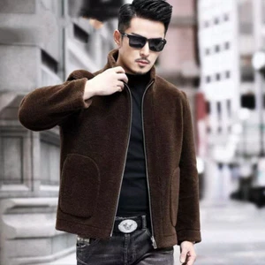 Winter Stand Collar Men Real Lamb Wool Fur Shearling Coat Reversible Jacket Warm - Picture 1 of 18