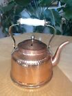 Vintage Hammered Copper Kettle Teapot With Porcelain & Brass Handle Spice Warmer