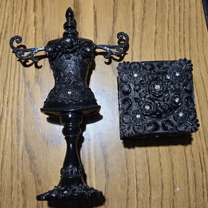 Jewelry Holder & Box Black Resin Rhinestone Floral  Persian Gothic Ornate  - Picture 1 of 9