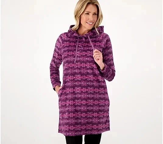 MUK LUKS Minky Fleece Hooded Lounger Purple/FairIsle Small A555451 - Image 1 of 1