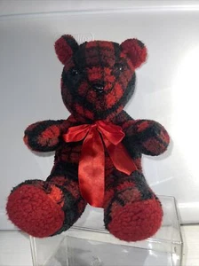 Christmas Couch Teddy Plush Stuffed Bear Red Plaid - Picture 1 of 5