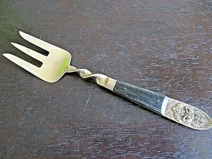10" Mid-Century URAI Thailand Brass And Wood Serving Fork Rare - Picture 1 of 4