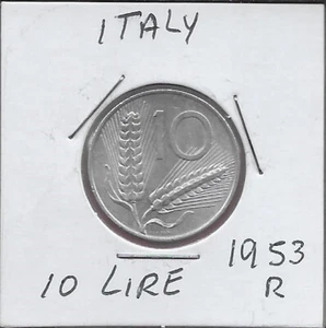 ITALIEN 10 LIRE 1953R UNC PFLUG,ZWEI WEIZENÄHREN TEILUNG NACH WERT,SCHRIFTZUG;ABO - Bild 1 von 2