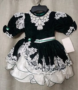 Vintage Lydia Green Velvet Lace Puffy Pageant Dress Size 2 Made In USA - NEW - Picture 1 of 12