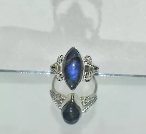 ANELLO ZINGARO STERLING 4,50 ct. LABRADORITE BLU FUOCO ORIGINALE NATURALE .925 - Foto 1 di 10