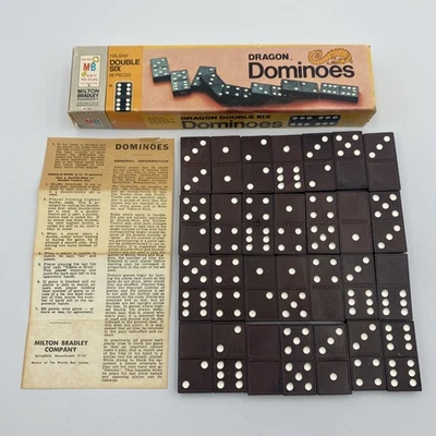 Milton Bradley Dominoes Dragon 1970 Double Six Game Vintage Halsam Wooden - Image 1 of 4