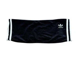 Adidas Mujer Terciopelo Bandeau Crop Top Bralette Negro Tres Rayas Logo Talla XL - Imagen 1 de 6