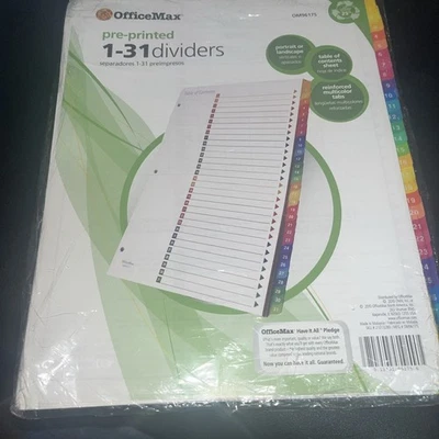 OFFICE MAX Table of Contents Dividers 1-31 Tabs Colorful - Image 1 of 3