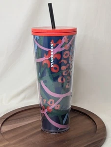 Tazza Bicchiere Venti Starbucks Estate 2021 Verde Blu Rosso Stampa Cheeta 24 oz - Foto 1 di 7