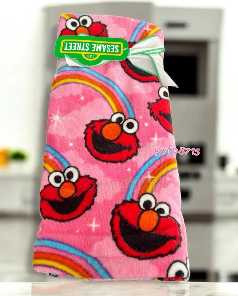 Lindas toallas de mano 2 piezas Sesame Street Elmo arco iris y estrellas NUEVAS 100 % algodón rosa Foto 1 de 3