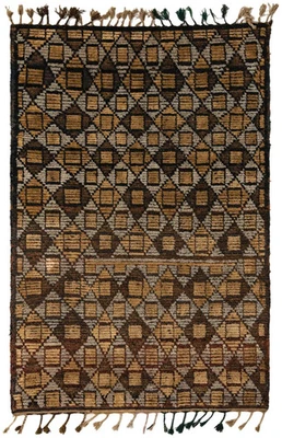 Modern Handmade Color Maroon, Olive, Gray, Black, Brown Moroccan Wool Rug Carpet - Image 1 of 4
