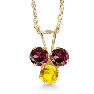 Collar Colgante 3 Piedras Oro Amarillo 14K Rodolita Granate y Zafiro Amarillo Foto 1 de 4
