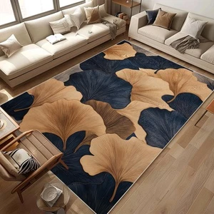 5x7 Area Rug Black and Gold Abstract Botanical Print Rug for Living Room Wash... - Picture 1 of 7