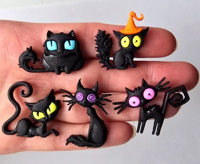 Craft Buttons CREEPED OUT CATS Kitten Black Animal Spooky Halloween Dress It Up - Image 1 of 3