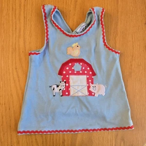 VTG Baby Infant Girl 24 MONTHS Barn Yard Animal Farm Embroidered Tank - Picture 1 of 5
