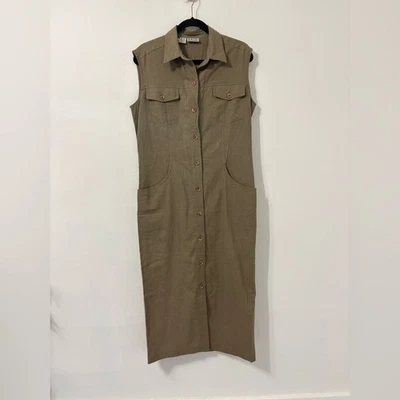 Vestido Camisa Vintage Años 90 Rafaella Botón Frontal Sin Mangas Midi Lino Algodón Talla 10 Foto 1 de 4