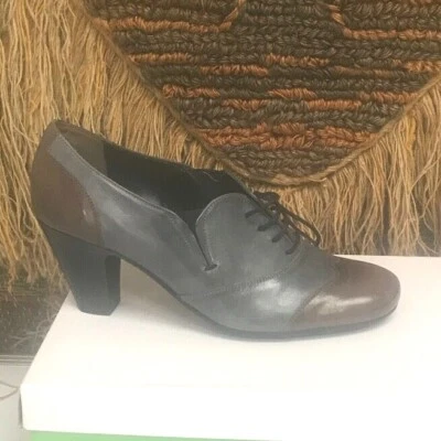 SESTO MEUCCI SZ 8 М КОРИЧНЕВЫЙ/СЕРЫЙ КОЖАНЫЙ КАБЛУК ТУФЛИ-ЛОДОЧКИ  - Изображение 1 из 4