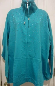Quacker Factory Women's NWT Plus Sz 2X Blue front zip rhinestone studded jacket - Picture 1 of 5
