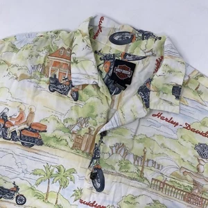 Harley Davidson Men's Large Hawaiian Biker Graphic Short Sleeve Button Shirt - Picture 1 of 4