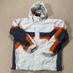 Columbia Waterproof Jacket Mens Medium White Orange Hooded Rain Coat Outdoor - Picture 1 of 15