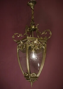 LARGE BRONZE LANTERN SOLID CEILING LAMP FIXTURES CHANDELIER CUT GLASS CRYSTAL
