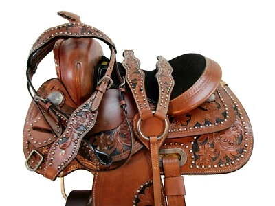 YOUTH RODEO WESTERN SADDLE USED BARREL PLEASURE HORSE TRAIL TACK SET 10 12 13 - Image 1 of 4