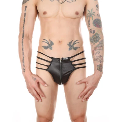 Herren Reißverschluss Dessous Kunstleder Slip Wetlook Bikini Tanga G-String Unterwäsche - Bild 1 von 4