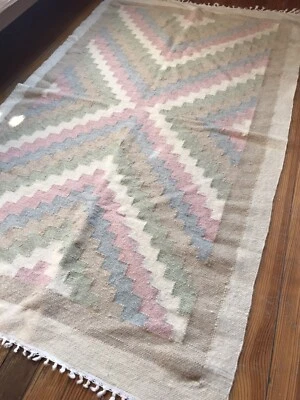 Alfombra de lana de colección azteca suroeste colgante de pared tejido plano cottagecore neutro Foto 1 de 4